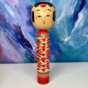 Vintage Japanese Kokeshi Doll Girl Wooden Hand Painted Signed Tall Folk Art